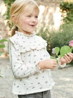 T-shirt Blouse Volanté Imprimé Fleurs Fille Rose Aop - 11-0603 Tcx - Vertbaudet -cyrillus boutique t shirt blouse volante imprime fleurs fille 1