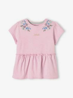 T-shirt Brodé Fleurs Aux épaules Lilas - Vertbaudet