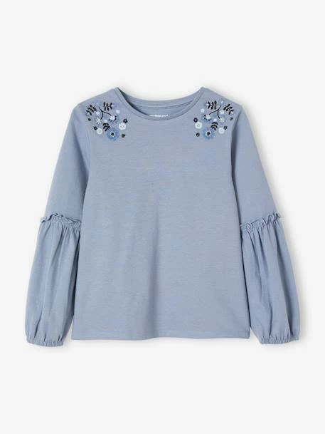 T-shirt Brodé Fleurs Fille Bleu Moyen - 18-3916 Tcx - Vertbaudet 1 T-shirt Brodé Fleurs Fille Bleu Moyen - 18-3916 Tcx - Vertbaudet