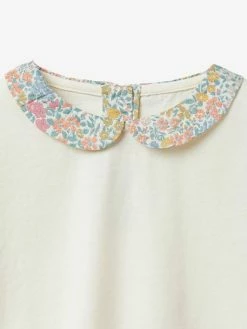 T-shirt Col Claudine Fille CYRILLUS Ecru/col Tissu Liberty Joanna - Cyrillus -cyrillus boutique t shirt col claudine fille cyrillus 2