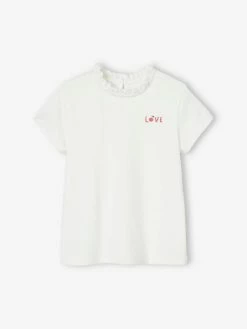 T-shirt Col En Broderie Anglaise Personnalisable Fille Manches Courtes Marine - Vertbaudet