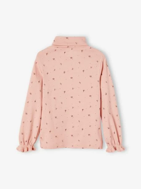 T-shirt Col Montant En Côtes Imprimé Fleurs Fille Rose Poudré - Vertbaudet 2 T-shirt Col Montant En Côtes Imprimé Fleurs Fille Rose Poudré - Vertbaudet – Image 2