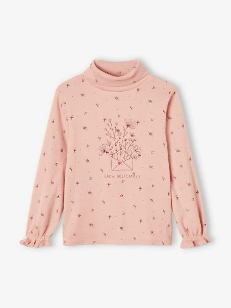 T-shirt Col Montant En Côtes Imprimé Fleurs Fille Rose Poudré - Vertbaudet 1 T-shirt Col Montant En Côtes Imprimé Fleurs Fille Rose Poudré - Vertbaudet