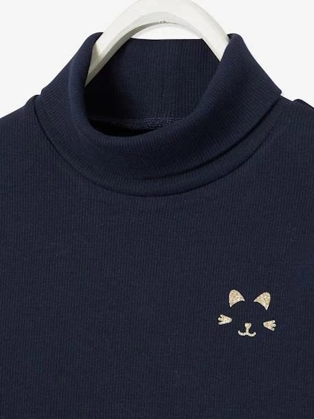 T-shirt Col Roulé Basics Fille Motif Chat Irisé Poitrine Encre - Vertbaudet 3 T-shirt Col Roulé Basics Fille Motif Chat Irisé Poitrine Encre - Vertbaudet – Image 3