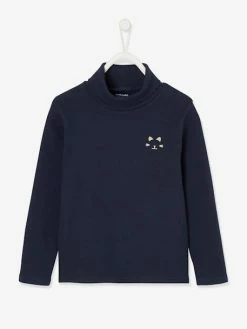 T-shirt Col Roulé Basics Fille Motif Chat Irisé Poitrine Encre - Vertbaudet