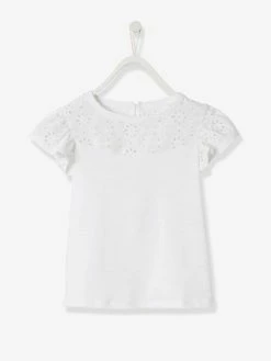 Alternative view of T-shirt Fille Avec Détails Broderie Anglaise Blanc - Vertbaudet