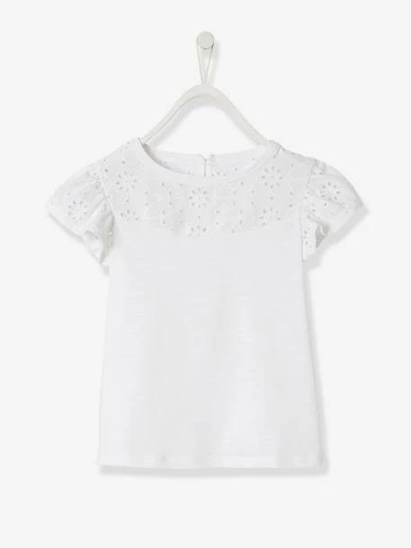 T-shirt Fille Avec Détails Broderie Anglaise Blanc - Vertbaudet 2 T-shirt Fille Avec Détails Broderie Anglaise Blanc - Vertbaudet – Image 2