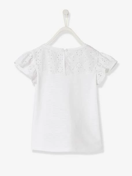 T-shirt Fille Avec Détails Broderie Anglaise Blanc - Vertbaudet 3 T-shirt Fille Avec Détails Broderie Anglaise Blanc - Vertbaudet – Image 3