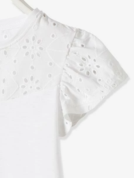 T-shirt Fille Avec Détails Broderie Anglaise Blanc - Vertbaudet 4 T-shirt Fille Avec Détails Broderie Anglaise Blanc - Vertbaudet – Image 4