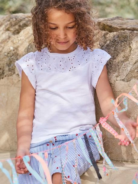 T-shirt Fille Avec Détails Broderie Anglaise Blanc - Vertbaudet 1 T-shirt Fille Avec Détails Broderie Anglaise Blanc - Vertbaudet