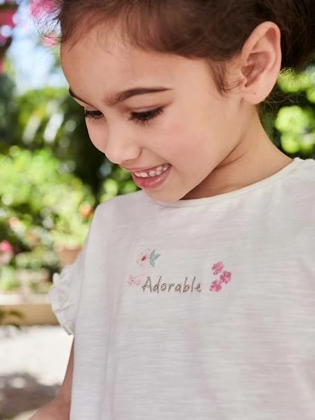 T-shirt Fille Brodé "adorable" Manches Courtes Smockées écru - Vertbaudet 1 T-shirt Fille Brodé "adorable" Manches Courtes Smockées écru - Vertbaudet