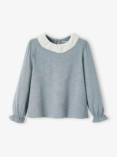 T-shirt Fille Col En Broderie Anglaise Rose Blush - Vertbaudet 1 T-shirt Fille Col En Broderie Anglaise Rose Blush - Vertbaudet