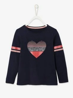T-shirt Fille Esprit Collège Détails Irisés En Coton Bio Marron - Vertbaudet