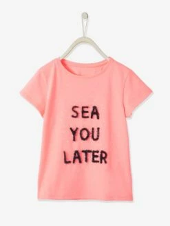 T-shirt Fille Motif En Tulle Rose Fluo - Vertbaudet