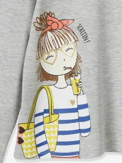 T-shirt Fille Motif "girly" Détails Brillants Et Pompons Gris Chiné - Vertbaudet -cyrillus boutique t shirt fille motif girly details brillants et pompons 2