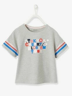 T-shirt Fille Motif Graphique Irisé Gris Chiné - Vertbaudet