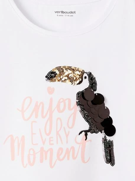 T-shirt Fille Motif Toucan Avec Sequins Et Broderies Blanc - Vertbaudet 3 T-shirt Fille Motif Toucan Avec Sequins Et Broderies Blanc - Vertbaudet – Image 3