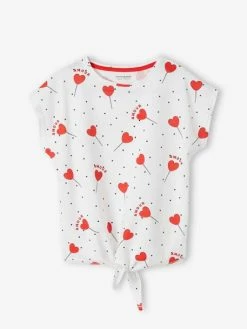 T-shirt Imprimé Fille Avec Noeud Fantaisie Kaki - Vertbaudet