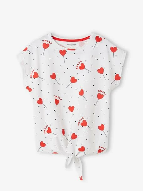 T-shirt Imprimé Fille Avec Noeud Fantaisie Kaki - Vertbaudet 1 T-shirt Imprimé Fille Avec Noeud Fantaisie Kaki - Vertbaudet