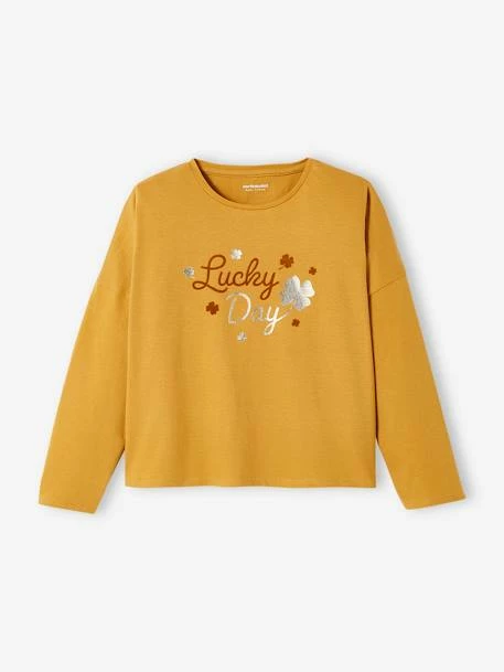 T-shirt "lucky" Détails Irisés Et Flocage Velours Fille Marron Clair - Vertbaudet 1 T-shirt "lucky" Détails Irisés Et Flocage Velours Fille Marron Clair - Vertbaudet