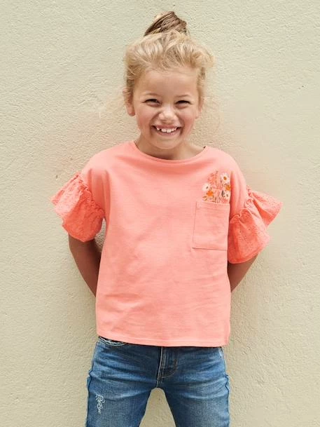 T-shirt Manches à Volants En Broderie Anglaise Fille écru - Vertbaudet 4 T-shirt Manches à Volants En Broderie Anglaise Fille écru - Vertbaudet – Image 4