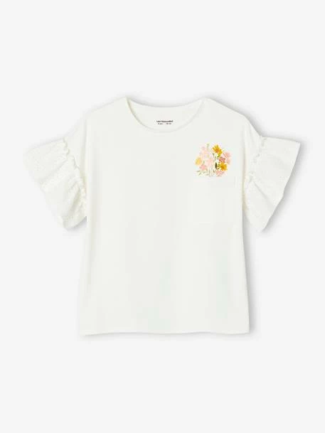 T-shirt Manches à Volants En Broderie Anglaise Fille écru - Vertbaudet 1 T-shirt Manches à Volants En Broderie Anglaise Fille écru - Vertbaudet