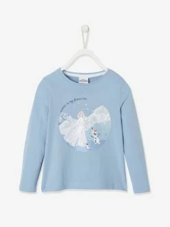 T-shirt Manches Longues Disney® La Reine Des Neiges Fille Bleu Avec Anime - Reine Des Neiges