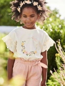 T-shirt Motif Couronne Détails Irisés Fille écru - Vertbaudet