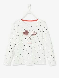 T-shirt Motif En Sequins Réversibles Fille écru Imprimé - Vertbaudet