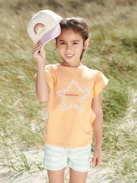 T-shirt Motif Fleurs 3D Fille Manches Courtes Volantées Orange - Vertbaudet 4 T-shirt Motif Fleurs 3D Fille Manches Courtes Volantées Orange - Vertbaudet – Image 4