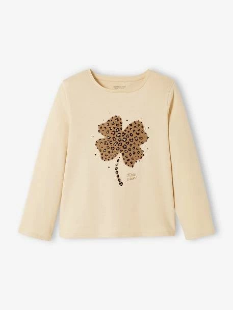 T-shirt Motif Trèfle Détails Irisés Et Flocage Velours Fille Beige - Vertbaudet 3 T-shirt Motif Trèfle Détails Irisés Et Flocage Velours Fille Beige - Vertbaudet – Image 3