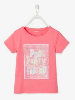 T-shirt "pool Party" En Sequins Réversibles Fille Rose - Vertbaudet