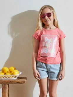 T-shirt "pool Party" En Sequins Réversibles Fille Rose - Vertbaudet -cyrillus boutique t shirt pool party en sequins reversibles fille 5
