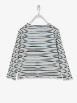 Alternative view of T-shirt Rayé En Côtes Fille Détail Coeur Irisé Ivoire Rayé - Vertbaudet