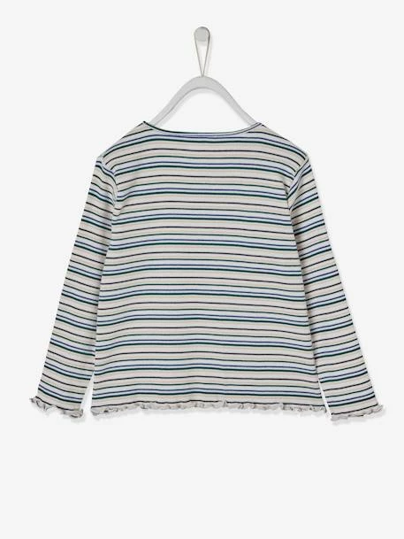 T-shirt Rayé En Côtes Fille Détail Coeur Irisé Ivoire Rayé - Vertbaudet 2 T-shirt Rayé En Côtes Fille Détail Coeur Irisé Ivoire Rayé - Vertbaudet – Image 2