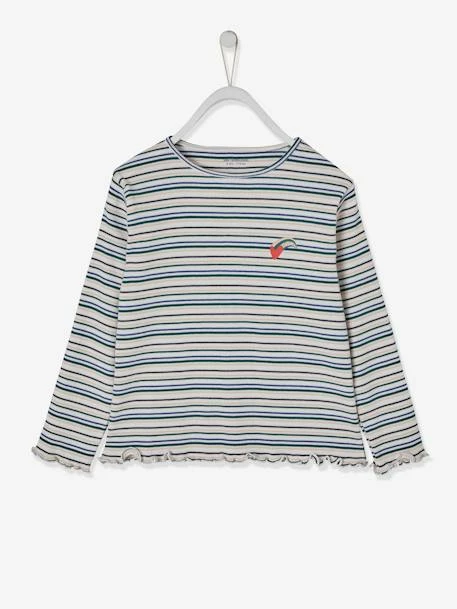 T-shirt Rayé En Côtes Fille Détail Coeur Irisé Ivoire Rayé - Vertbaudet 1 T-shirt Rayé En Côtes Fille Détail Coeur Irisé Ivoire Rayé - Vertbaudet