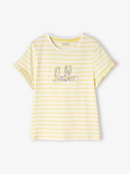 T-shirt Rayé Fille Manches Courtes Volantées écru - Vertbaudet 1 T-shirt Rayé Fille Manches Courtes Volantées écru - Vertbaudet