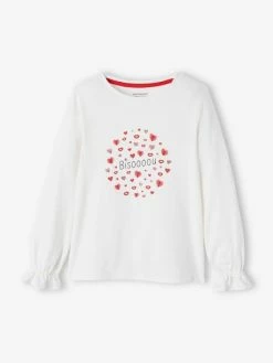 T-shirt Romantique Animation En Relief Et Détails Irisés Fille Blanc - Vertbaudet