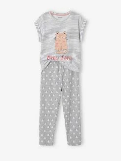 T-shirt + Short + Pantalon Pyjama Fille Lot Blanc Rayé - Vertbaudet -cyrillus boutique t shirt short pantalon pyjama fille 2
