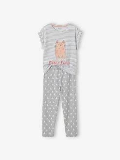 T-shirt + Short + Pantalon Pyjama Fille Lot Blanc Rayé - Vertbaudet -cyrillus boutique t shirt short pantalon pyjama fille 3