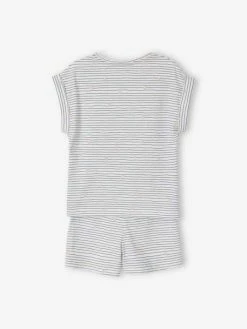 T-shirt + Short + Pantalon Pyjama Fille Lot Blanc Rayé - Vertbaudet -cyrillus boutique t shirt short pantalon pyjama fille 4