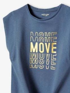 T-shirt Sport Motif Brillant Fille Bas Noué Bleu - Vertbaudet -cyrillus boutique t shirt sport motif brillant fille bas noue 2