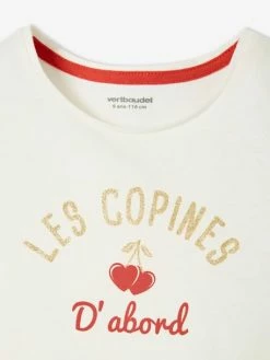 Tee-shirt à Message Basics Fille Corail - Vertbaudet -cyrillus boutique tee shirt a message basics fille 2