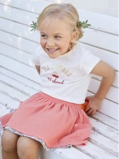 Tee-shirt à Message Basics Fille Corail - Vertbaudet -cyrillus boutique tee shirt a message basics fille 3