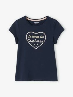 Tee-shirt à Message Basics Fille Corail - Vertbaudet -cyrillus boutique tee shirt a message basics fille 4