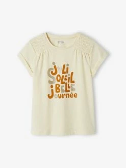 Tee-shirt à Message Irisé Fille épaules Smockées écru - Vertbaudet