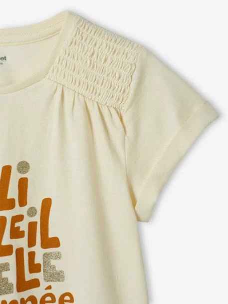 Tee-shirt à Message Irisé Fille épaules Smockées écru - Vertbaudet 4 Tee-shirt à Message Irisé Fille épaules Smockées écru - Vertbaudet – Image 4