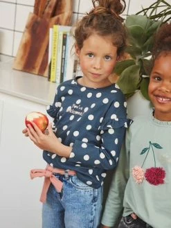 Tee-shirt à Message Manches Volantées Fille Blanc Rayé - Vertbaudet -cyrillus boutique tee shirt a message manches volantees fille 3