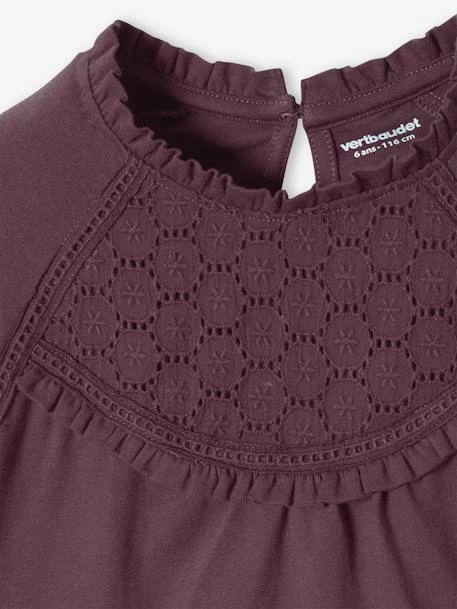 Tee-shirt Blouse Détail En Broderie Anglaise Fille Rose Poudré - Vertbaudet 3 Tee-shirt Blouse Détail En Broderie Anglaise Fille Rose Poudré - Vertbaudet – Image 3