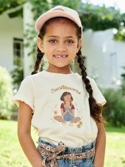 Tee-shirt égérie Fille Manches Courtes Volantées Ivoire - Vertbaudet -cyrillus boutique tee shirt egerie fille manches courtes volantees 2